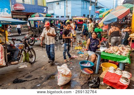 Iquitos, Peru - June 17, 2015: View Of A Street In Iquitos Peru