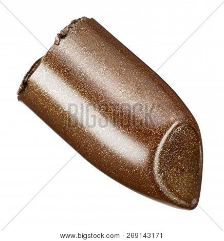 Brown Lipstick Bullet Floating On White Background With Clipping Path