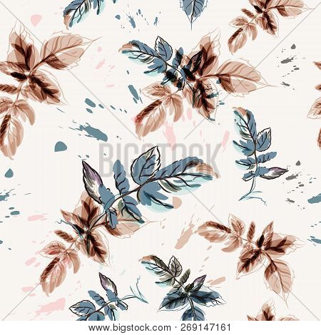 Floral Vector Flower Pattern With Watercolor Leaves