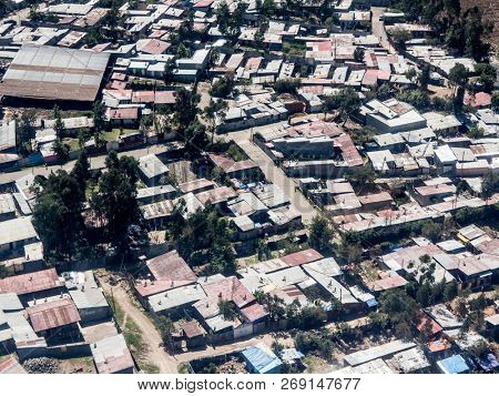 Aerial view of slum in Addis Ababa, capital of Ethiopia.