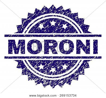 Moroni Stamp Seal Watermark With Distress Style. Blue Vector Rubber Print Of Moroni Label With Dirty