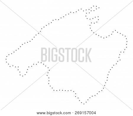 Vector Stroke Dotted Spain Mallorca Island Map In Black Color, Small Border Points Have Diamond Shap