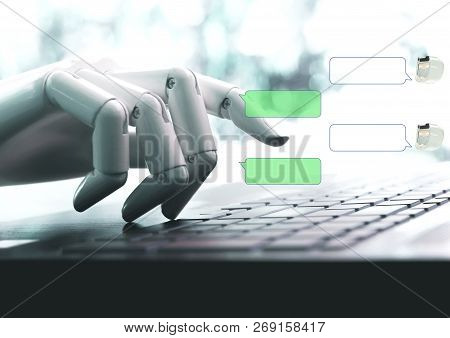 Chat bot concept hands robot talk live chat on empty space