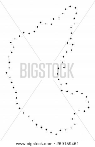 Vector Stroke Dot Karnataka State Map In Black Color, Small Border Points Have Diamond Shape. Track 