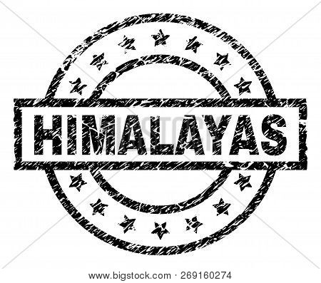 Himalayas Stamp Seal Watermark With Distress Style. Designed With Rectangle, Circles And Stars. Blac