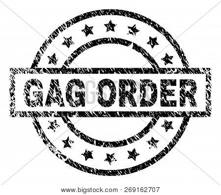 Gag Order Stamp Seal Watermark With Distress Style. Designed With Rectangle, Circles And Stars. Blac