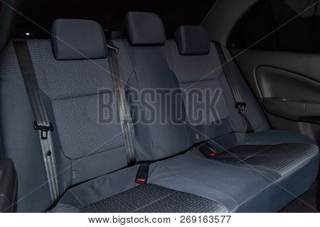 Novosibirsk, Russia - November 16, 2018: Nissan Almera, Close-up Of The Rear Seats. Photography Of A