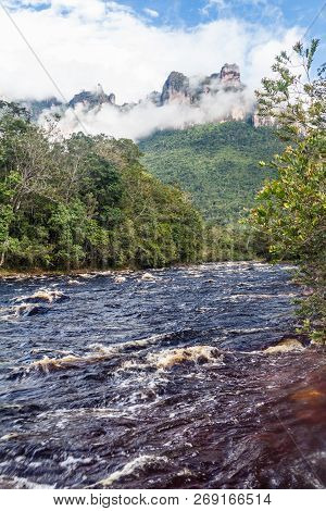 River Churun And Tepui Table Mountain Auyan In National Park Canaima, Venezuela