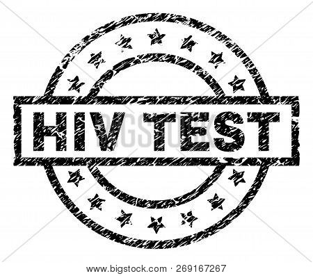 Hiv Test Stamp Seal Watermark With Distress Style. Designed With Rectangle, Circles And Stars. Black