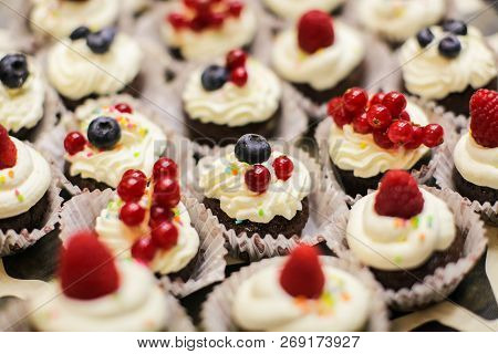 Hand Made Cake With Berries For The Birthday Of Everyone. The Cake Is The Dessert Of The Day That Ma