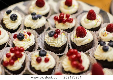 Hand Made Cake With Berries For The Birthday Of Everyone. The Cake Is The Dessert Of The Day That Ma