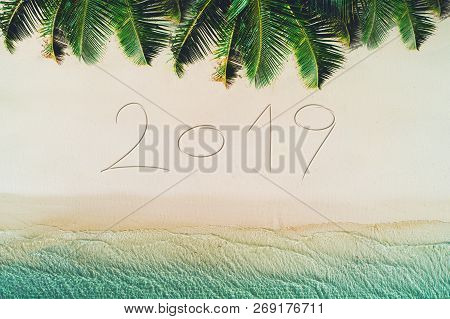 Summer Holiday On Tropical Island. Palm Trees And Sea Waves.