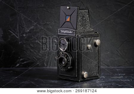 Moscow, Russia, August 25, 2017. The Old German Medium-format Scaling Camera Voigtlander Brilliant, 