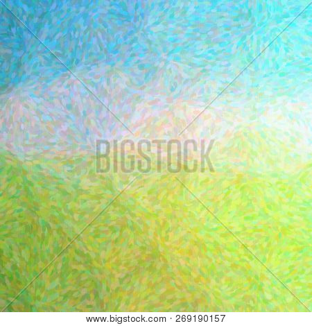 Illustration Of Abstract Blue, Orange And Green Impressionist Pointlilism Square Background