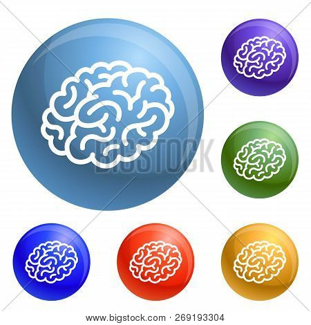 Human Brain Icons Set 6 Color Isolated On White Background