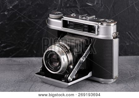 Moscow, Russia, September 12, 2017. The Old Soviet Medium Format Rangefinder Camera Iskra-2, Release