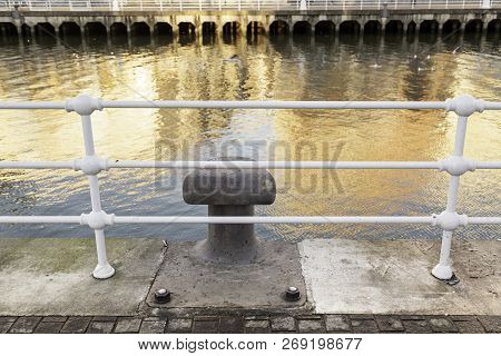 Seaport In The City, Detail Of A Boat Dock In An Urban Area In Spain