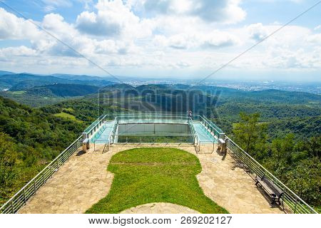 Kutaisi, Georgia Caucasus Region. Beautiful View To Glass Bottomed Observation Platform With Clear F