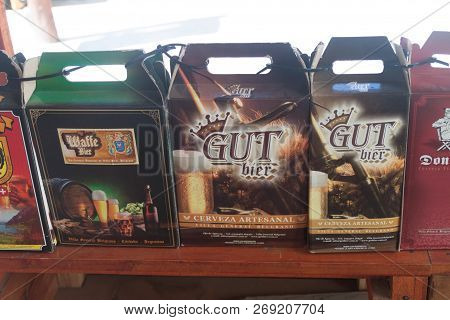 Villa General Belgrano, Argentina - Apr 3, 2015: Crates Of Craft Beer In Villa General Belgrano, Arg