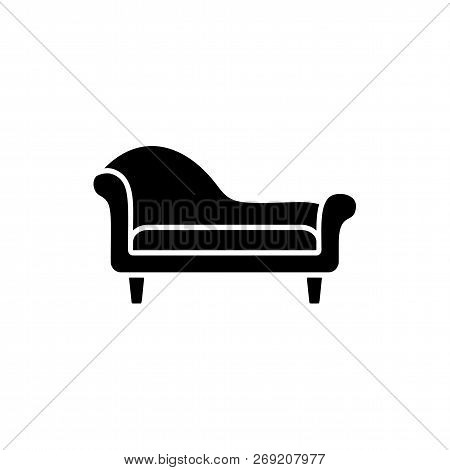 Black & White Vector Illustration Of Chaise Lounge Sofa. Flat Icon Of Settee. Modern Home & Office F