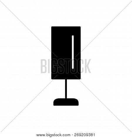 Black & White Vector Illustration Of Cylindrical Led Table Lamp. Flat Icon Of Modern Desktop Light F