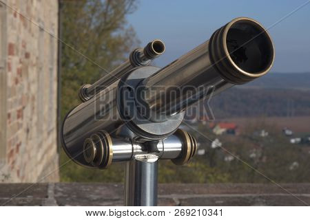 Copy Of A Old Retro Telescoop In Germany. Made Of Stainless Steel.