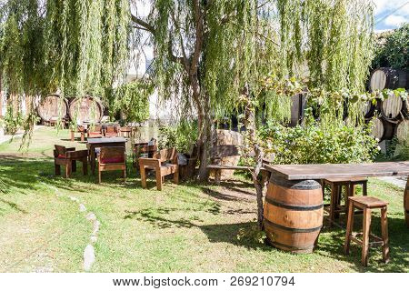 Cafayate, Argentina - Aug 6, 2015: Garden Of Winery Bodega Nanni In Cafayate