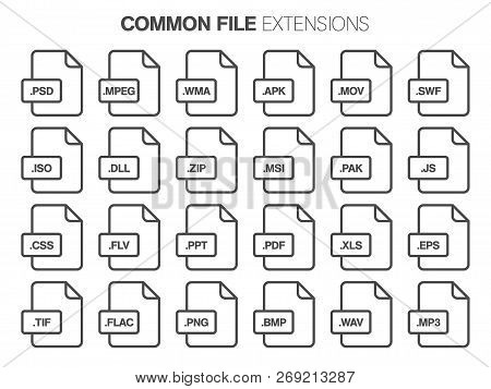 Flat Style Icon Set. System, Common File Type, Extencion B.