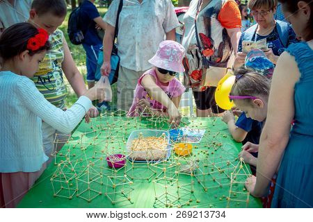 Zaporozhia/ukraine- June 2, 2018: Charity Family Festival - Children - Boys And Girls - And Their Pa