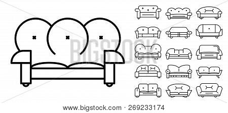 Sofa Icon Set. Outline Set Of Sofa Vector Icons For Web Design Isolated On White Background