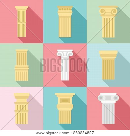 Pillar Icon Set. Flat Set Of Pillar Vector Icons For Web Design