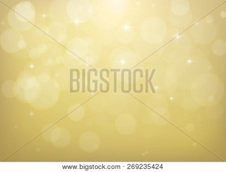 Abstract Bokeh And Golden Light Christmas Background.