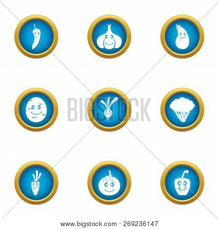 Vegan Base Icons Set. Flat Set Of 9 Vegan Base Icons For Web Isolated On White Background
