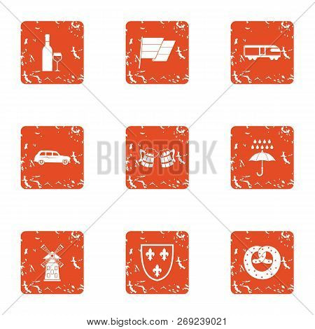 Auberge Icons Set. Grunge Set Of 9 Auberge Icons For Web Isolated On White Background