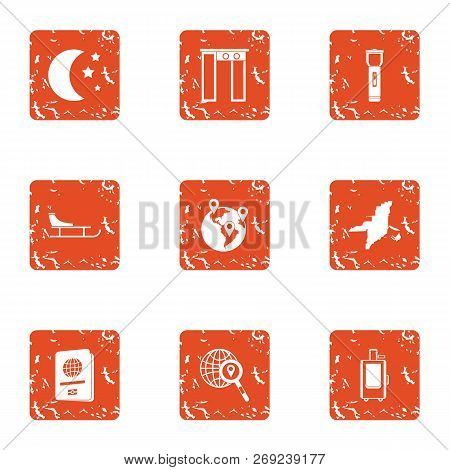 Nature Stead Icons Set. Grunge Set Of 9 Nature Stead Icons For Web Isolated On White Background