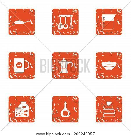 Cookhouse Icons Set. Grunge Set Of 9 Cookhouse Icons For Web Isolated On White Background