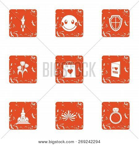 Masquerade Celebrate Icons Set. Grunge Set Of 9 Masquerade Celebrate Icons For Web Isolated On White