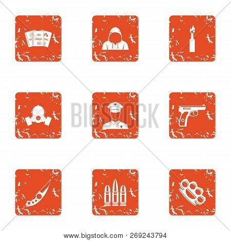 Sedition Icons Set. Grunge Set Of 9 Sedition Icons For Web Isolated On White Background
