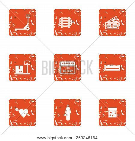 Bestowal Love Icons Set. Grunge Set Of 9 Bestowal Love Icons For Web Isolated On White Background