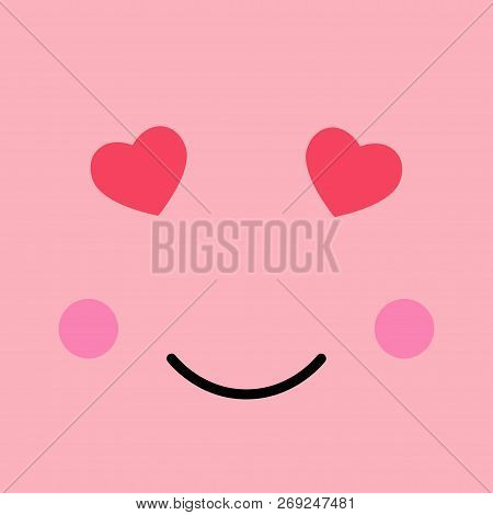 Loving Funny Emotion Emoji Face. Smile Face On Pink Background. Simple Emoticons Pictograms. Vector 
