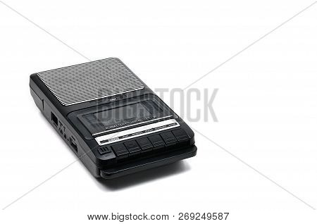 Cassette Tape Recorder For Recording And Playing Audio Cassettes On An White Isolated Background.vin