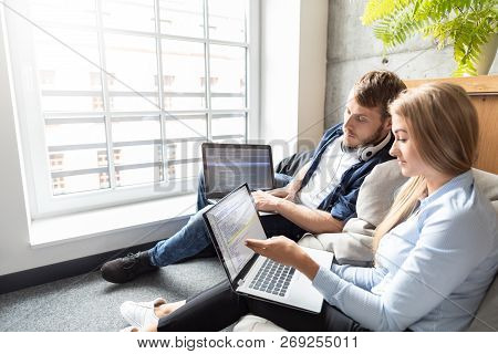 Developing Programming And Coding Technologies. Website Design. Programmer Working In A Software Dev