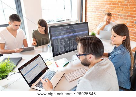 Developing Programming And Coding Technologies. Website Design. Programmer Working In A Software Dev