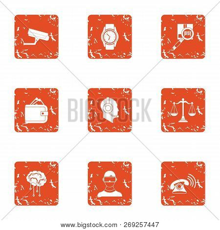 Online Journey Icons Set. Grunge Set Of 9 Online Journey Icons For Web Isolated On White Background