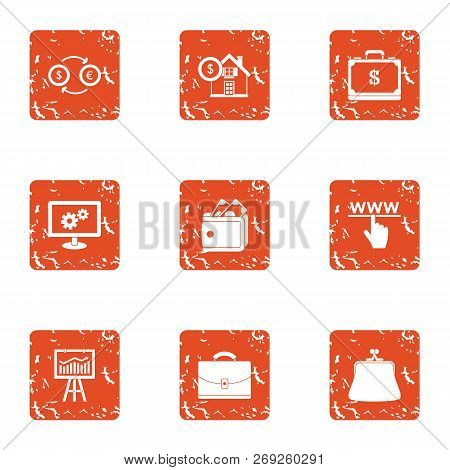 Coinage Icons Set. Grunge Set Of 9 Coinage Icons For Web Isolated On White Background
