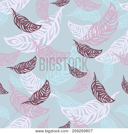 Feathers Seamless Light Pattern For Bedlinen, Poster, Logo, Background, Texture, Print