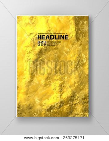 Gold Foil Texture Background. Realistic Golden Vector Elegant Brochure, Shiny And Metal Gradient Tem