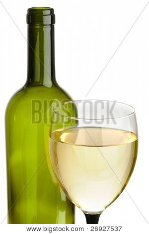 botella de vino y Copa de vino en el fondo blanco