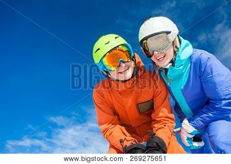 A Couple On Mountain Vacation. Dolomiti Superski, Itlay