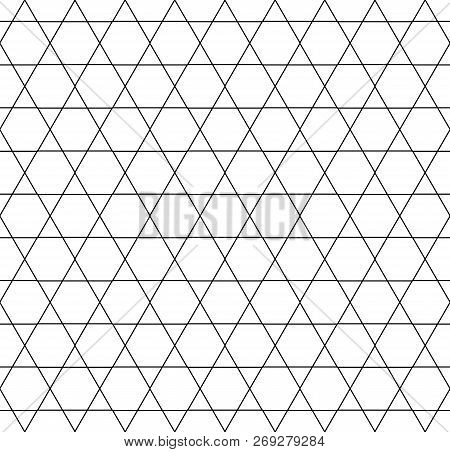 Seamless Diamonds, Triangles And Hexagons Pattern. Geometric Line Texture. White Backgtound. Vector 